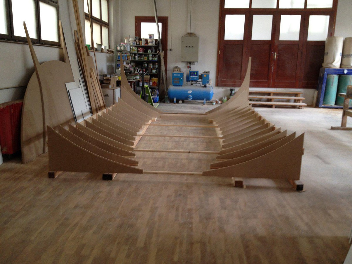 Photos during remodeling - a replica of the ship's hull in a carpentry workshop