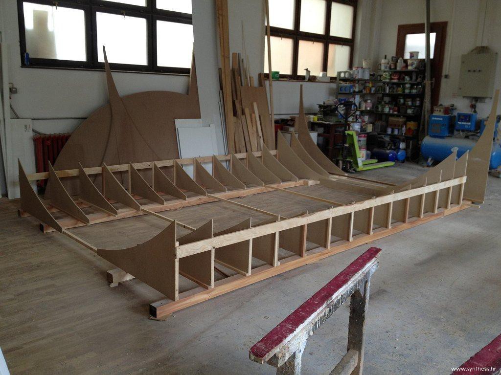 Photos during remodeling - a replica of the ship's hull in a carpentry workshop