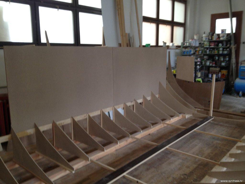 Photos during remodeling - a replica of the ship's hull in a carpentry workshop